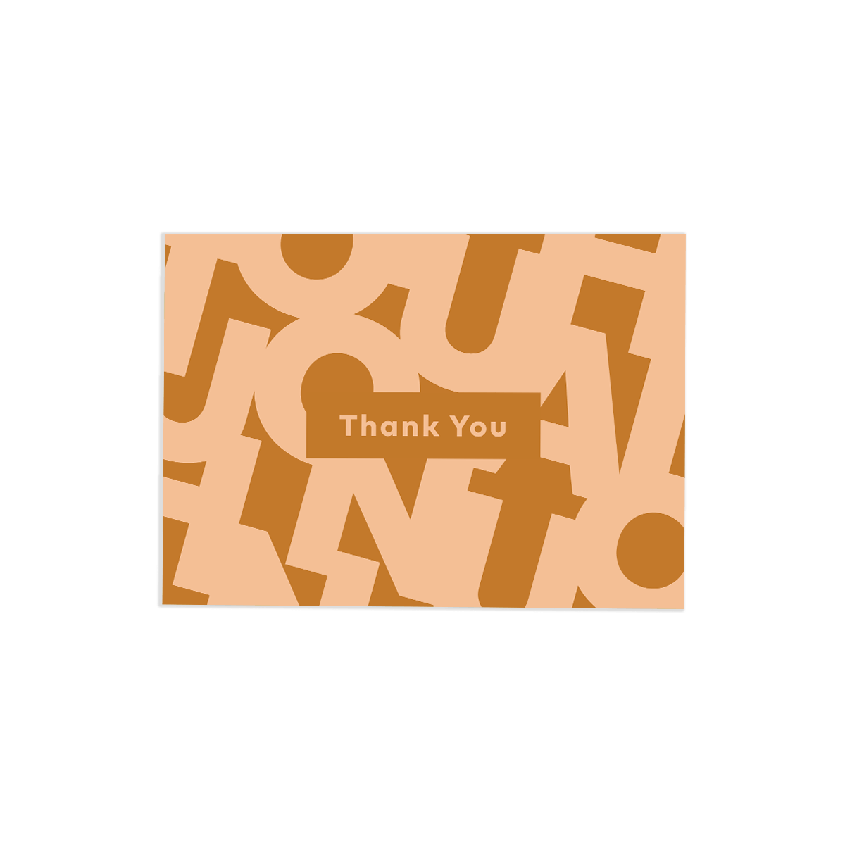 brown and tan colored Thank you greeting card thank reads "thank you" and has the letter's of "Thank you" in the background'