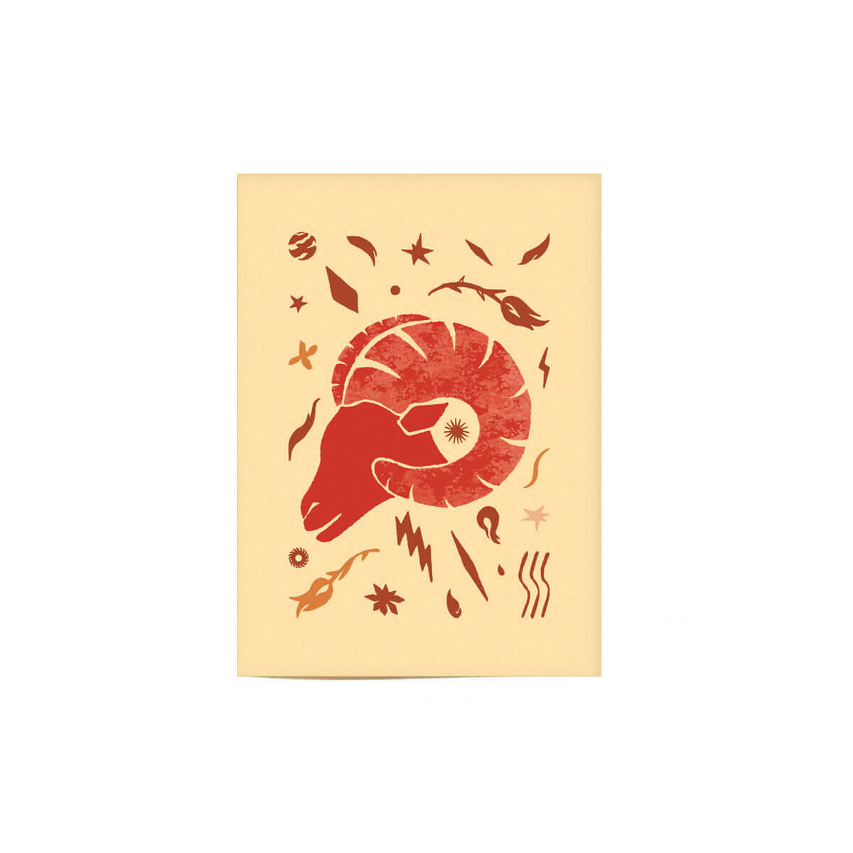 red aries illustration on a pastel yellow card
