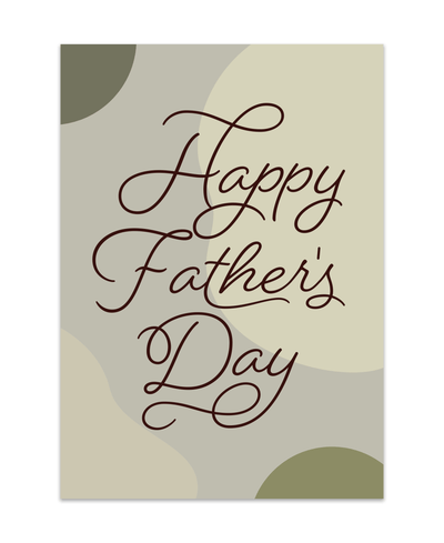 neutral green toned happy fathers day greeting card that reads "Happy fathers day" in thin cursive brown text
