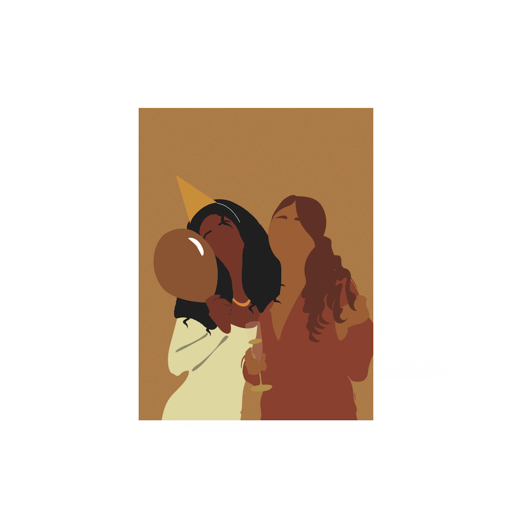 brown toned happy birthday sis greeting card that shows two black woman celebrating together