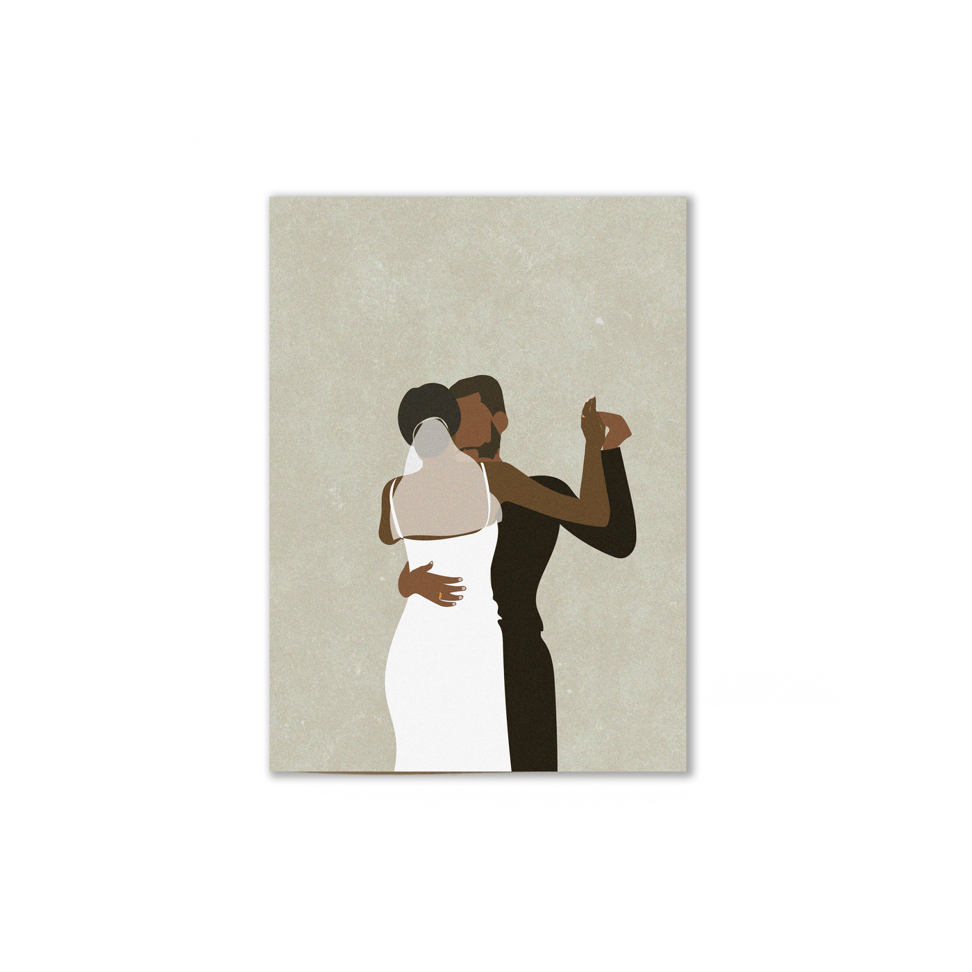 black love wedding card with black couple dancing in wedding dress and suit.
