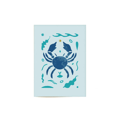Cancer astrology greeting card with blue crab illustration.