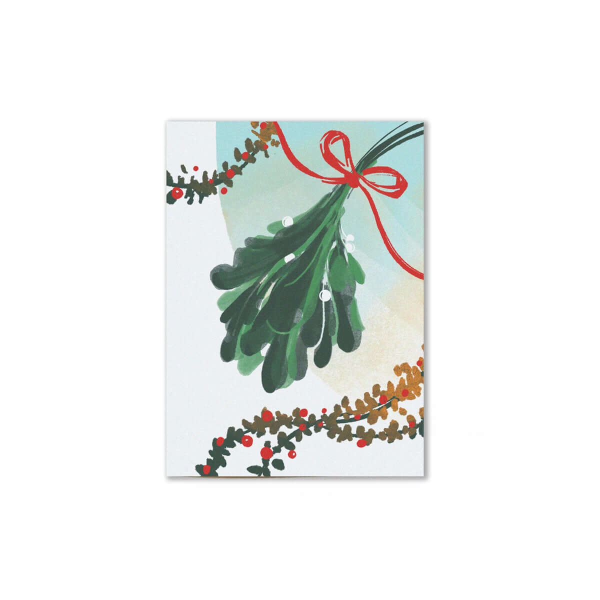 festive card with illustration of mistletoe