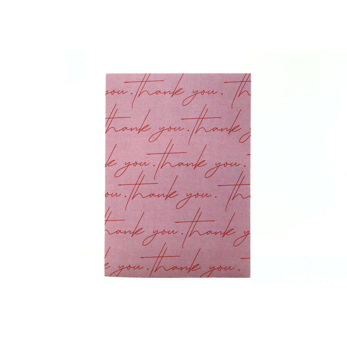pink card that reads "thank you" in red cursive letters multiple times on the cover
