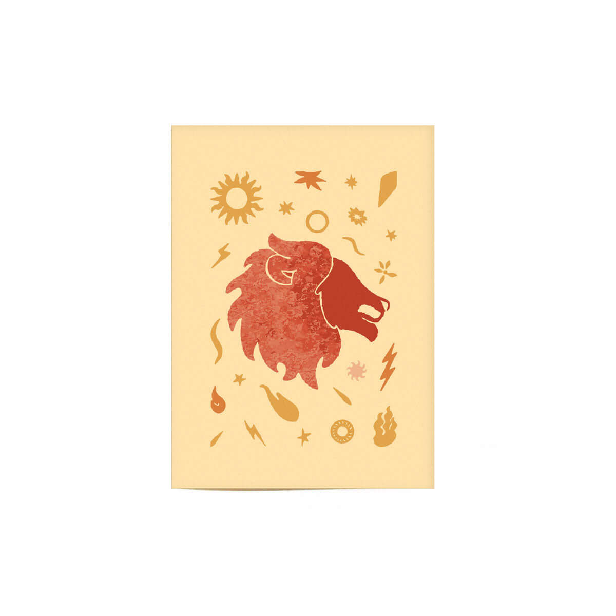 yellow leo astrology greeting card with red leo illustration on the cover