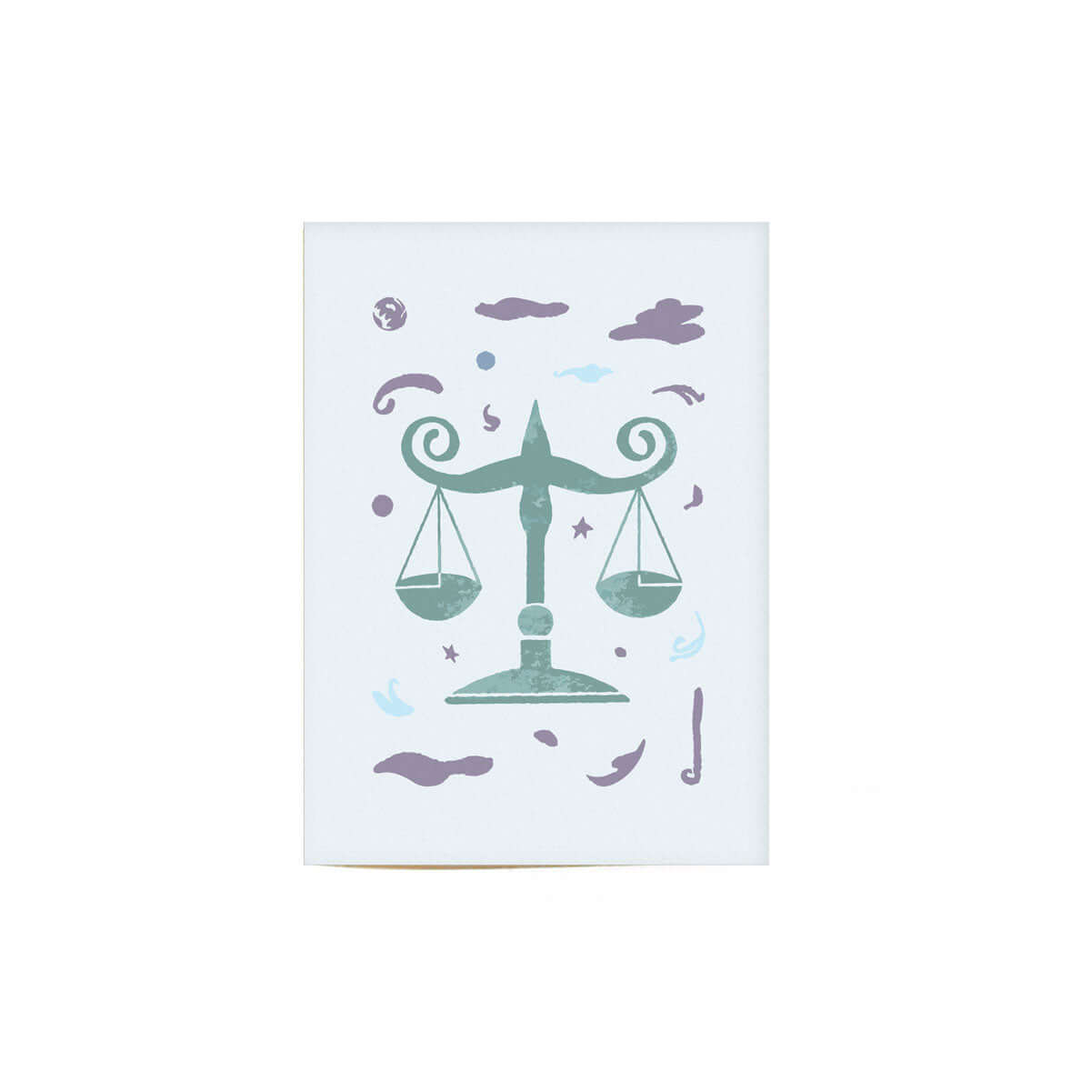 baby blue Libra greeting card with a libra scale illustration on the cover
