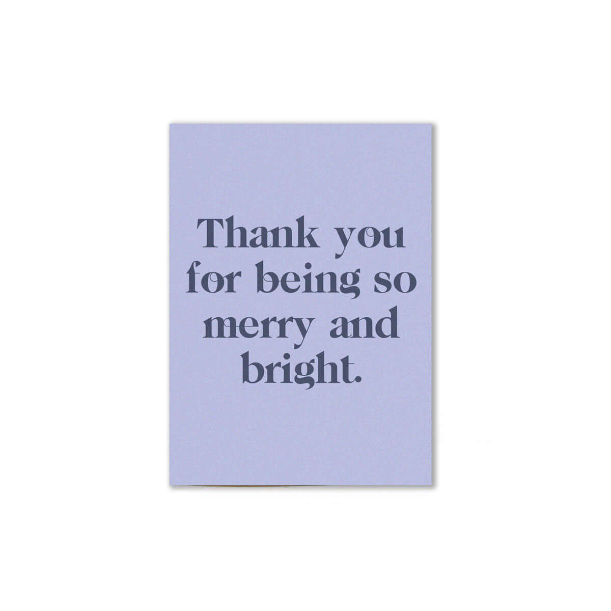 Light blue "Merry and Bright Gratitude Card" with text on the cover that reads "thank you for being so merry and bright"