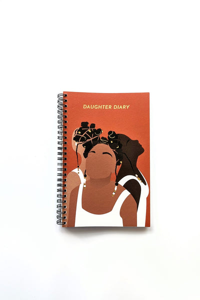Daughter diary cover with an illustration of three black women back to back looking up
