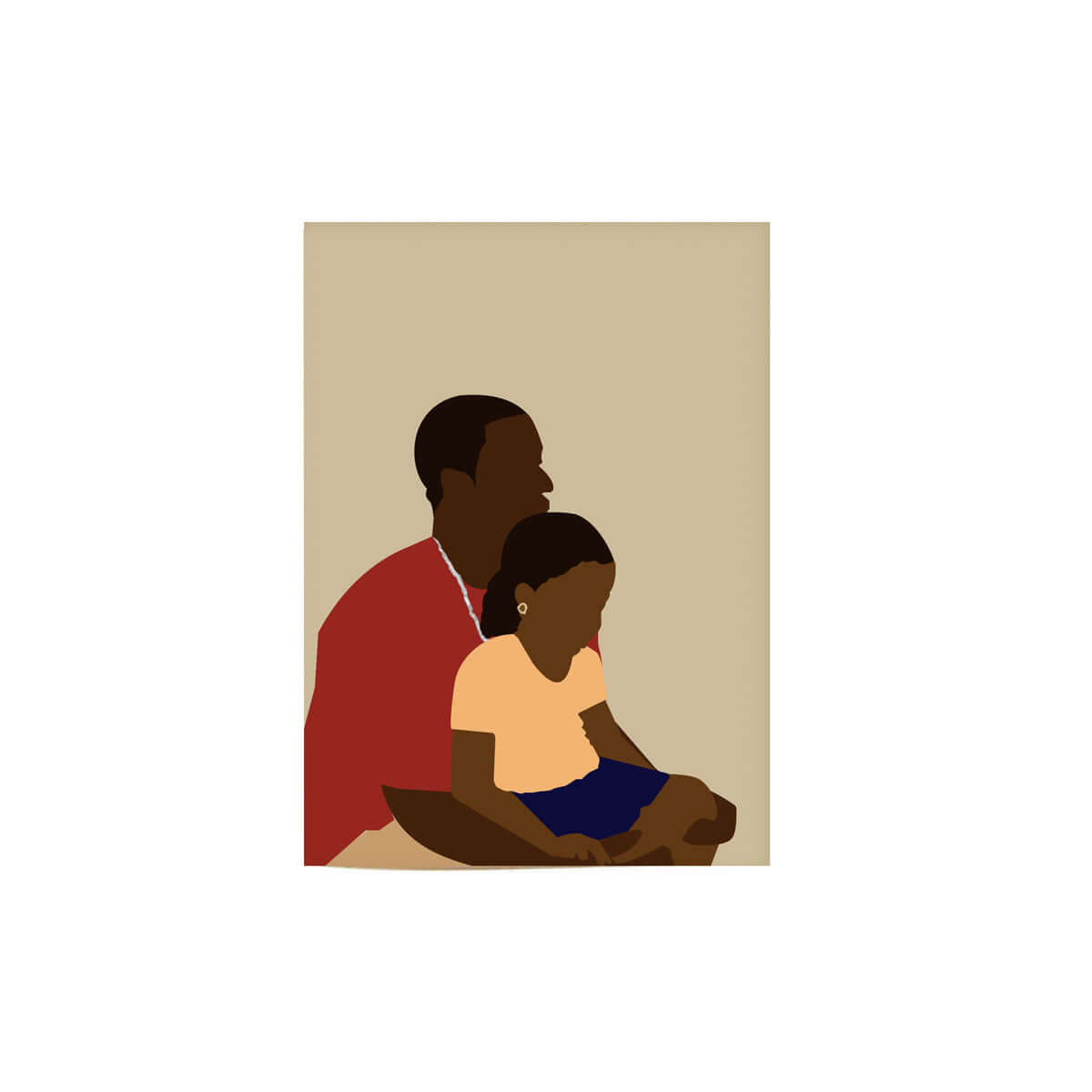 vertical kinfolk card number 2 that illustrates a small child sitting on their parents lap