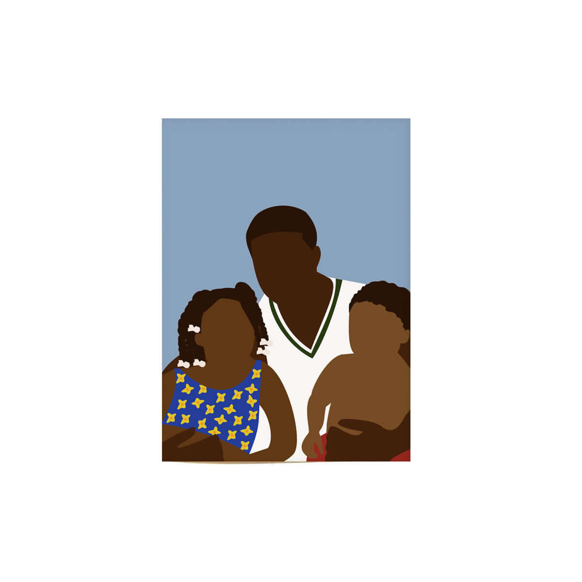 vertical kinfolk card number 3 that illustrates two small children pictured with their parent