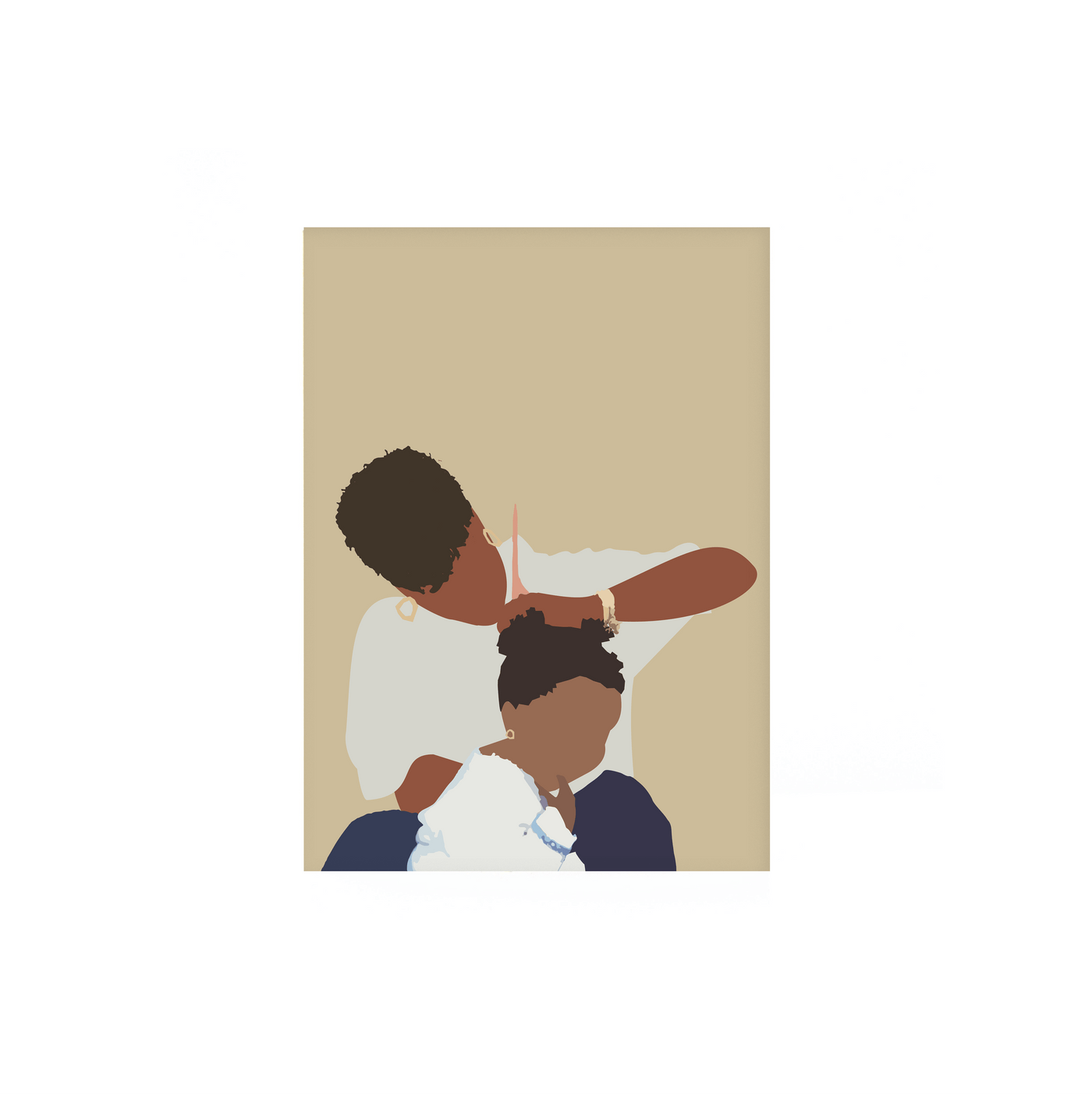 vertical kinfolk card that illustrates a small child getting their hair combed by a parent