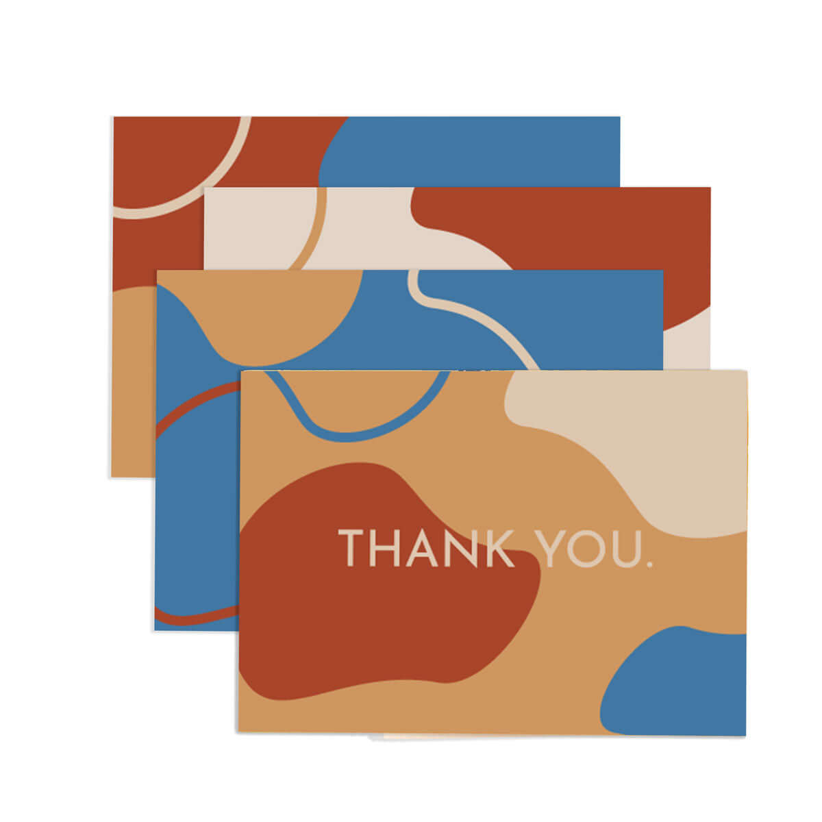 full set of 4 Retro Thank You Cards with similar varying abstract illustrations with white text that says thank you